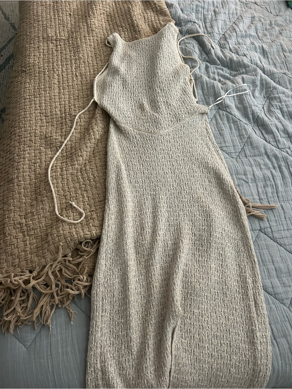 Free People Backless Knit Dress in Light Beige/Bluey Grey - Picture 3 of 6